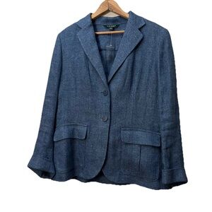 Lauren Ralph Lauren Blazer Womens 10 Blue Linen Two Button Classic Office Jacket